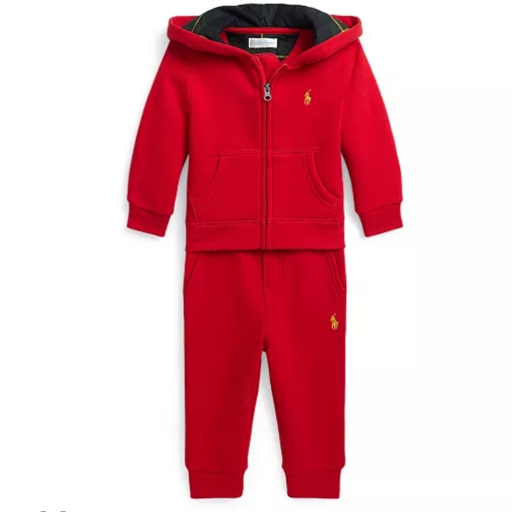 Ralph Lauren Fleece Hoodie Jogger Pants Set Baby Boy Size 6M Preppy Holiday